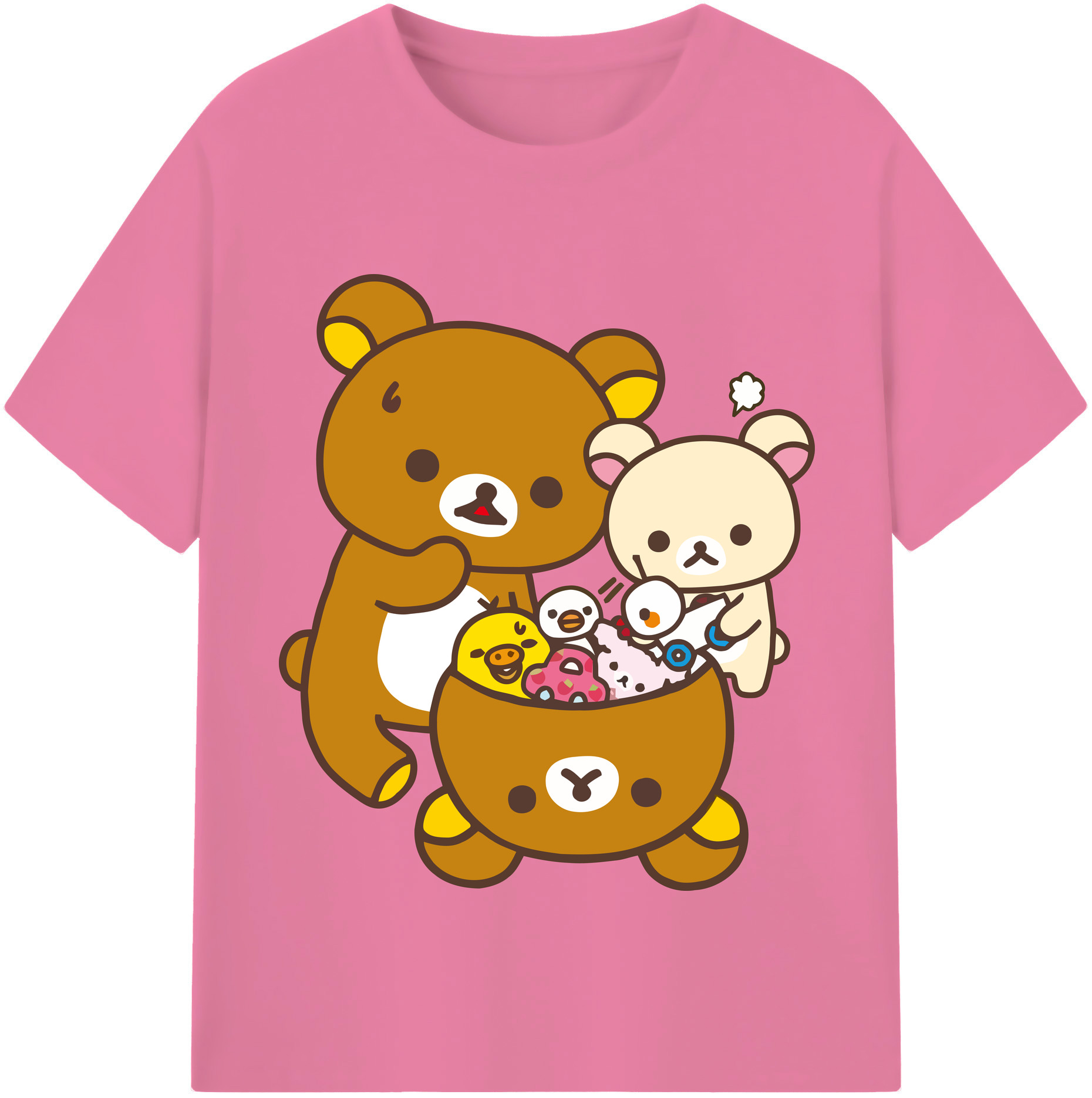 （画像用） リラックマ リラックマ キイロイトリ Rilakkuma Korilakkuma Kiiroitori 綿100％半袖Tシャツ（フロントプリント）